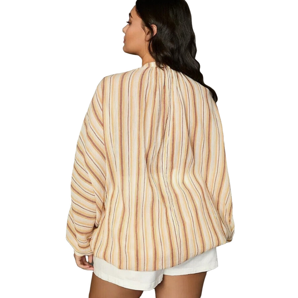 Anthropologie Tie Front Blouse Neutral Motif Batwing Sleeve Oversized Top Size S - Picture 2 of 12